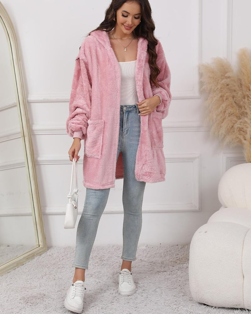 Argstar Hooded Cardigan for Women and Men, Oversized Sweatshirt Fuzzy Fleece Blanket Hoodie Jacket - One Size Fits All - Image 4